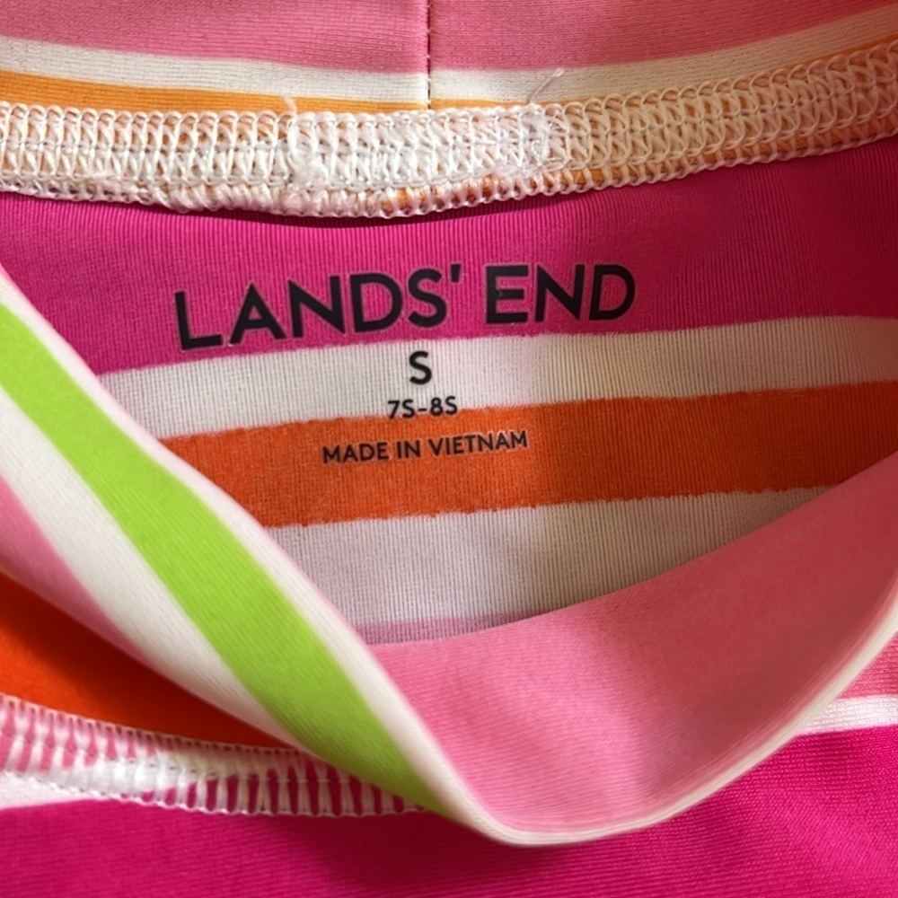 Land’s End 7 - 8 Slim Girls Short Sleeved Striped Rash Guard Swim Top Tee - Picture 5 of 12